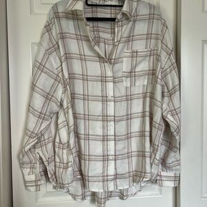 Z Supply Cream and Tan Plaid Shirt